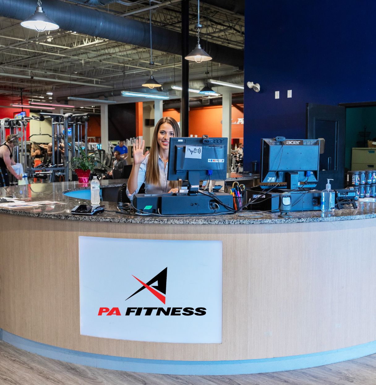 Front desk and welcome area at PA Fitness Hershey gym